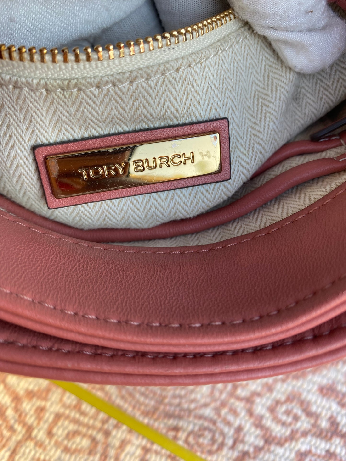 Tory Burch Leather Quilted Shoulder Bag Pink Turnlock